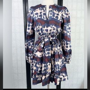 Marie Oliver Long Sleeve Printed Midi Dress in Navy, Rust & Cream
New /no tags